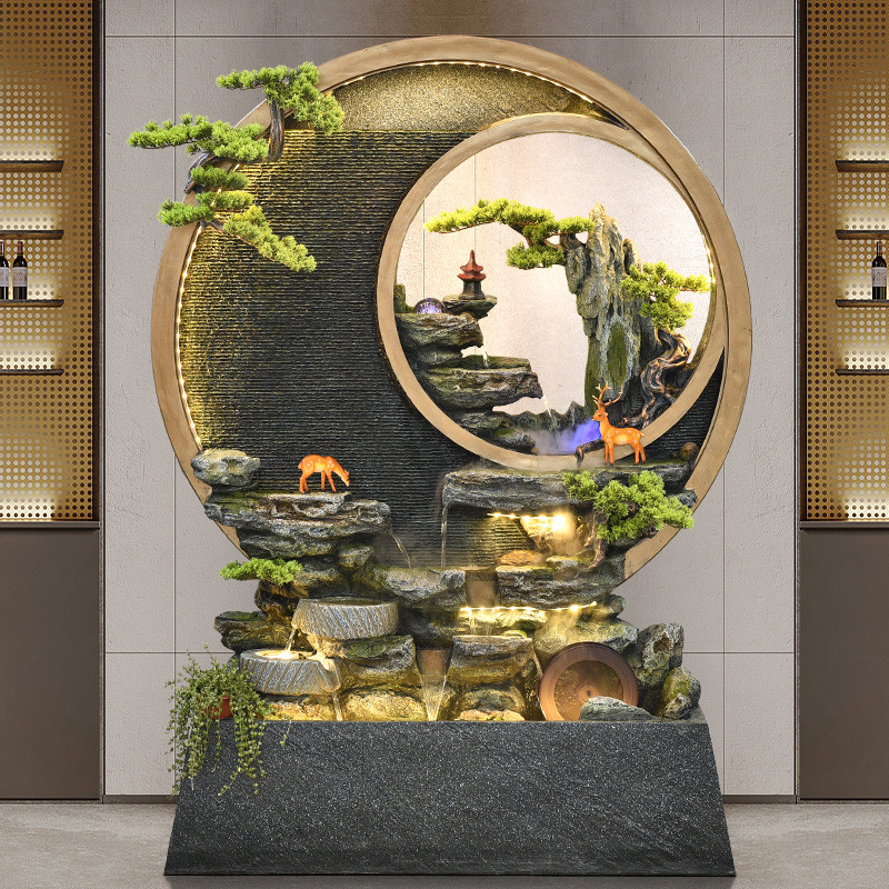 德国水幕墙流水屏风阳台新中式别墅鱼池布置水景喷泉假山装饰景观