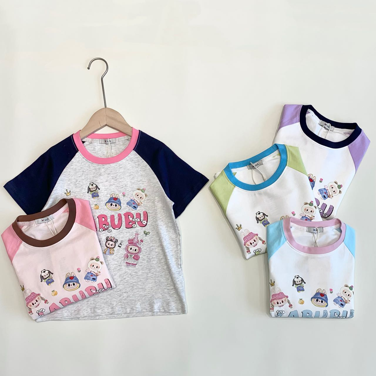 女童拉布布百棉刺绣拼色短袖T