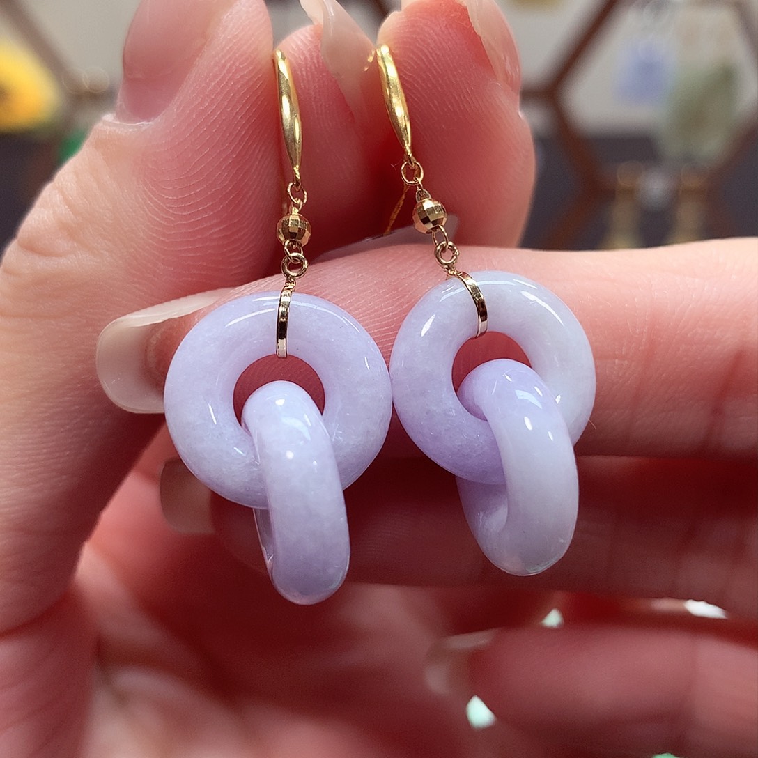 翡翠耳饰18K金镶嵌天然翡翠