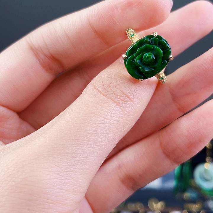 翡翠戒指银S925镶嵌饰品