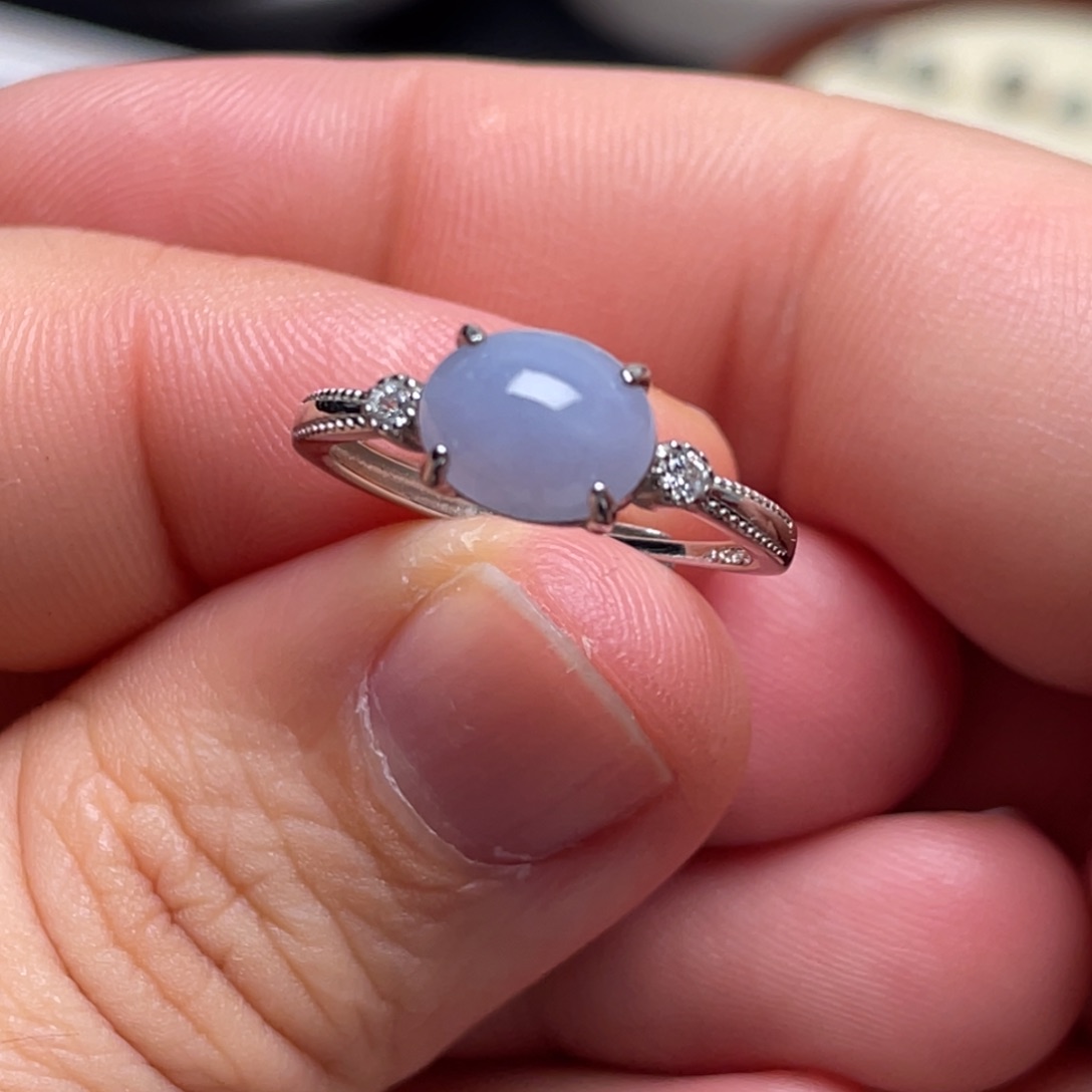 翡翠戒指银S925镶嵌纯天然缅甸翡翠