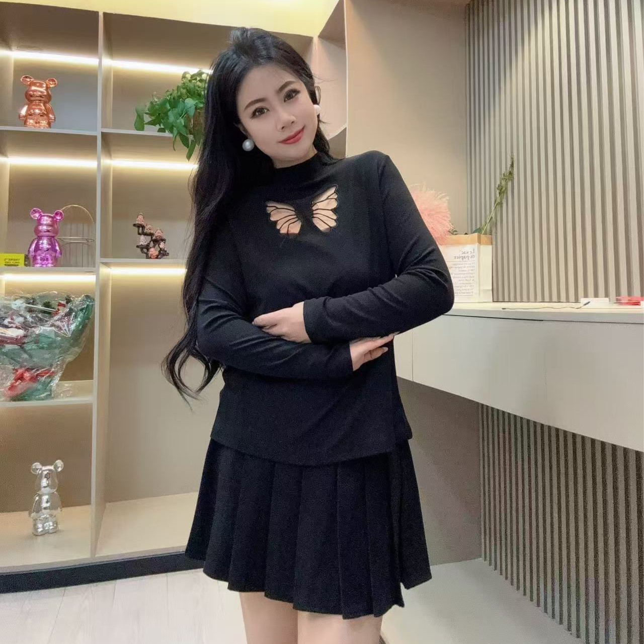 冬季磨毛小衫-千 68557 淑女风蝴蝶镂空设计款胖MM大码女装新款