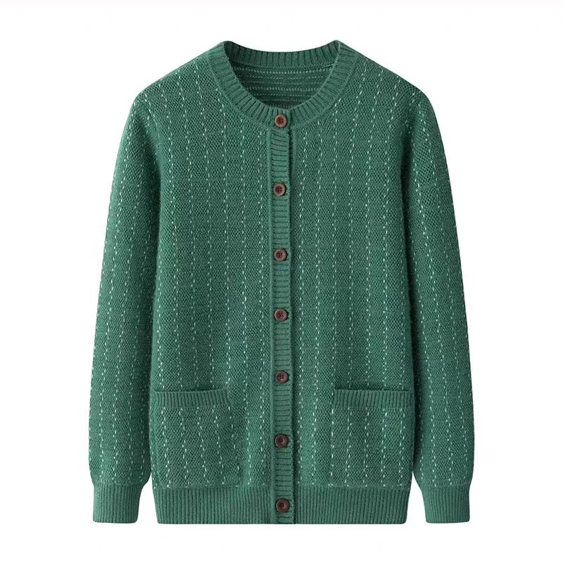 中老年圆领开衫妈妈装加厚保暖针织外套