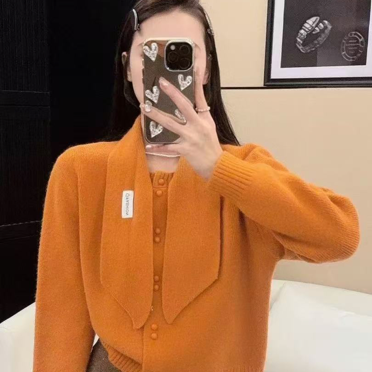 秋季新款圆领开衫毛衣围巾两件套开衫