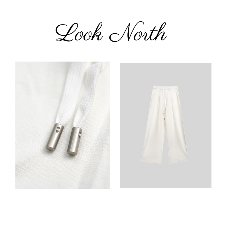 Look North高腰松紧抽绳春秋莲藕花边卫裤运动纯色显瘦休闲裤182