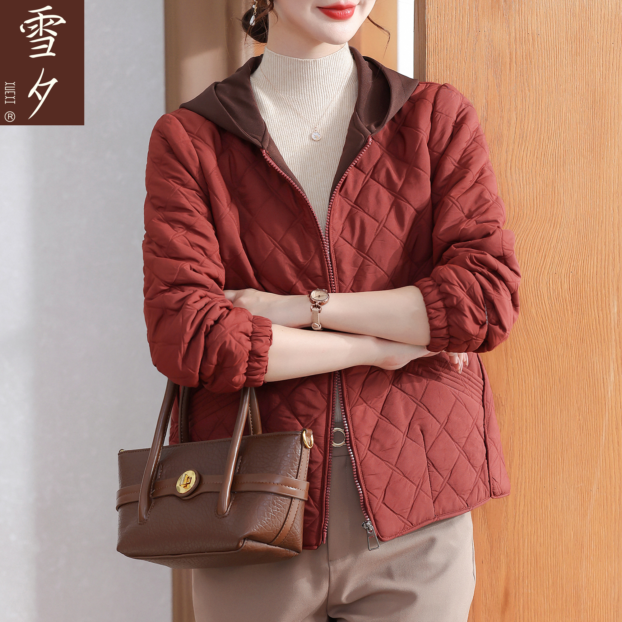 妈妈秋装连帽夹克外套2025新款中老年女装春秋款时尚休闲上衣50岁