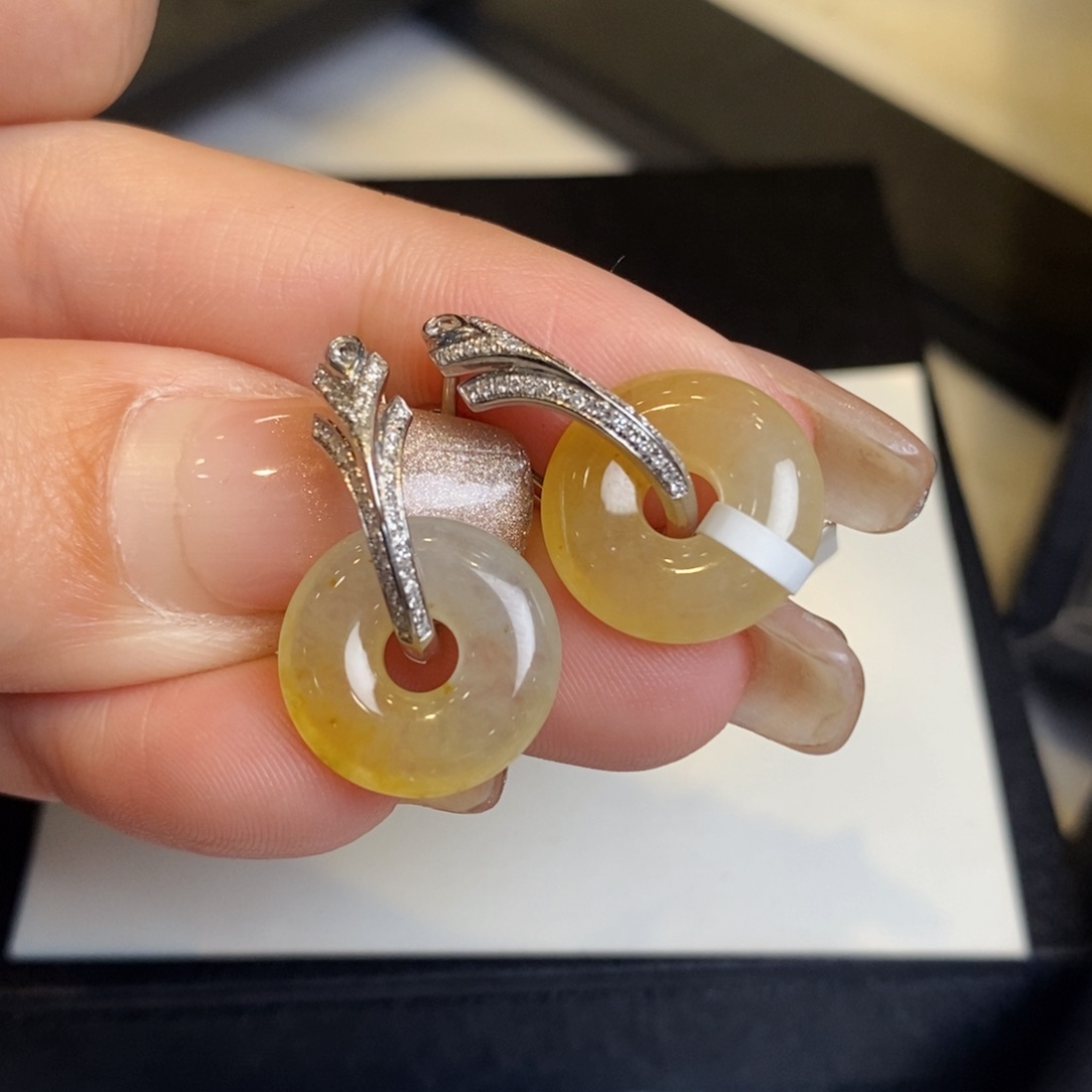 翡翠耳饰18K金镶嵌甜甜圈