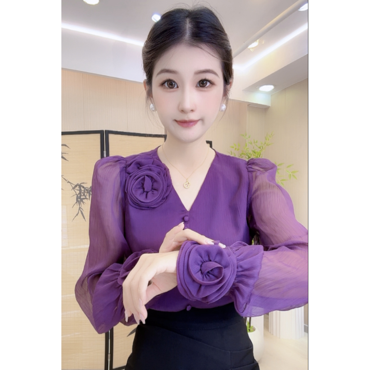 【598】气质高贵立体花朵衬衫女装新款高级感上衣洋气