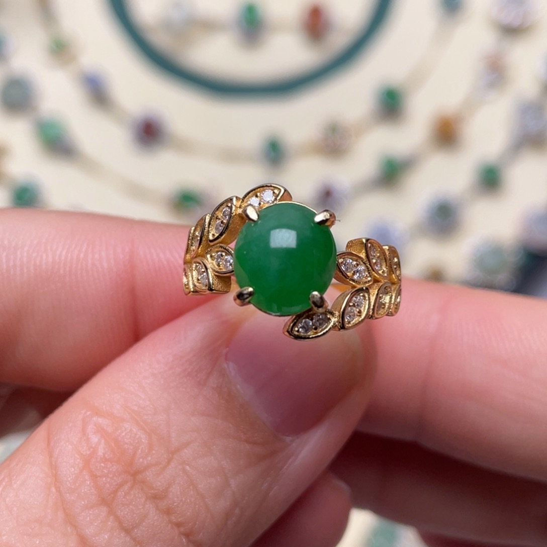 翡翠戒指银S925镶嵌糖*宝纯天然缅甸翡翠