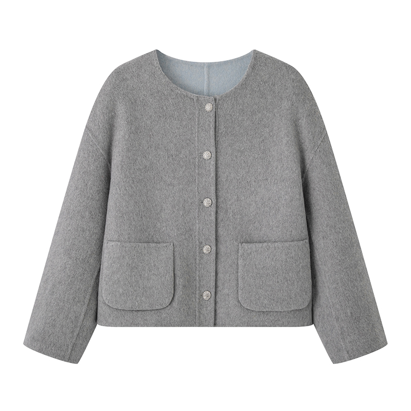 MM商场同款2025秋冬新品时尚小香风两面穿圆领拼色双面呢大衣0102