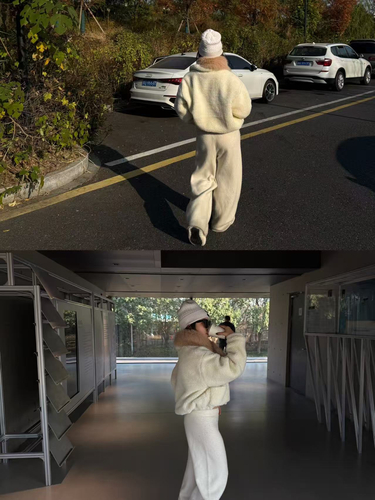 Daisy 白色立领加厚羊羔毛外套