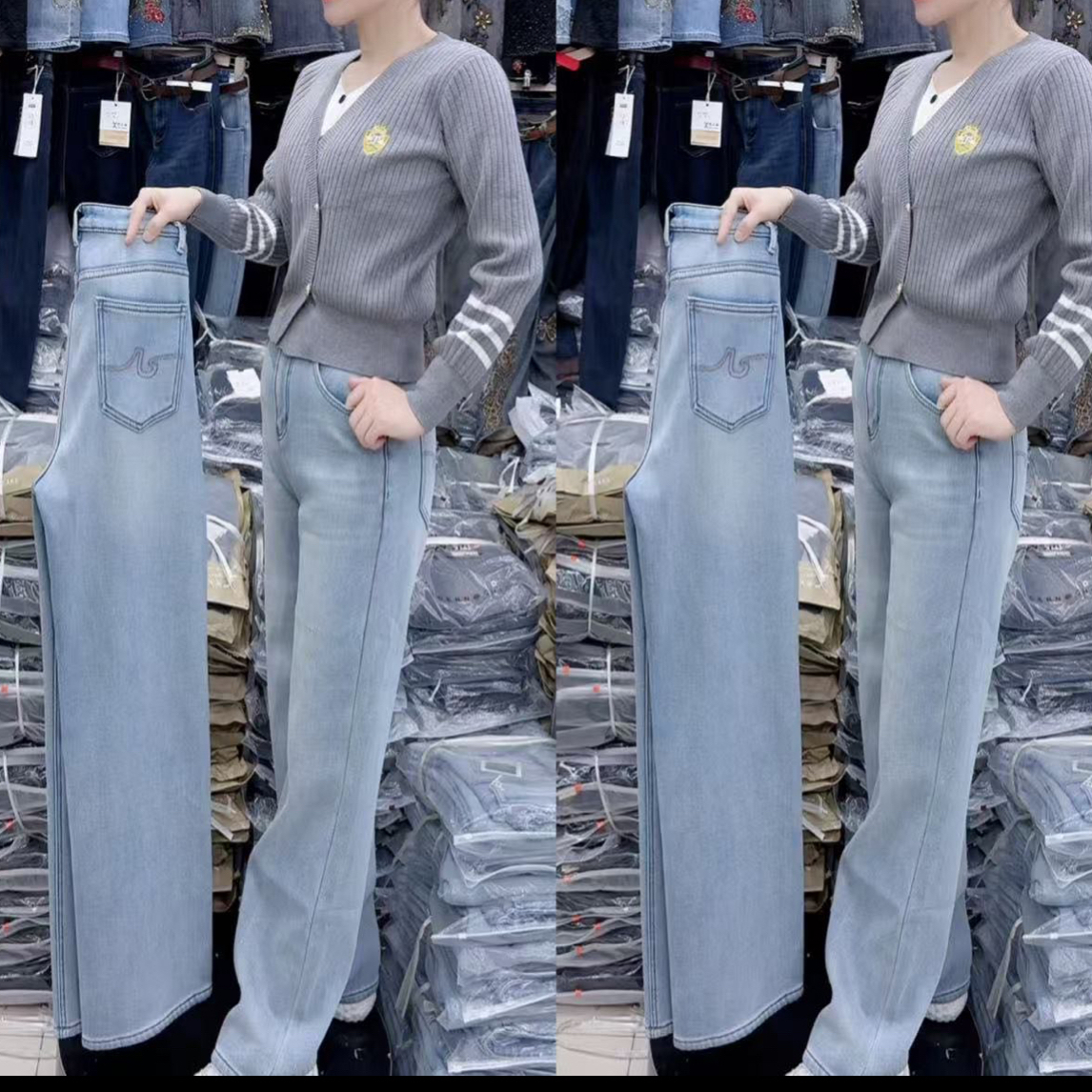 72072浅蓝加绒高腰显瘦阔腿牛仔裤长101-104筒宽25左右无皮带