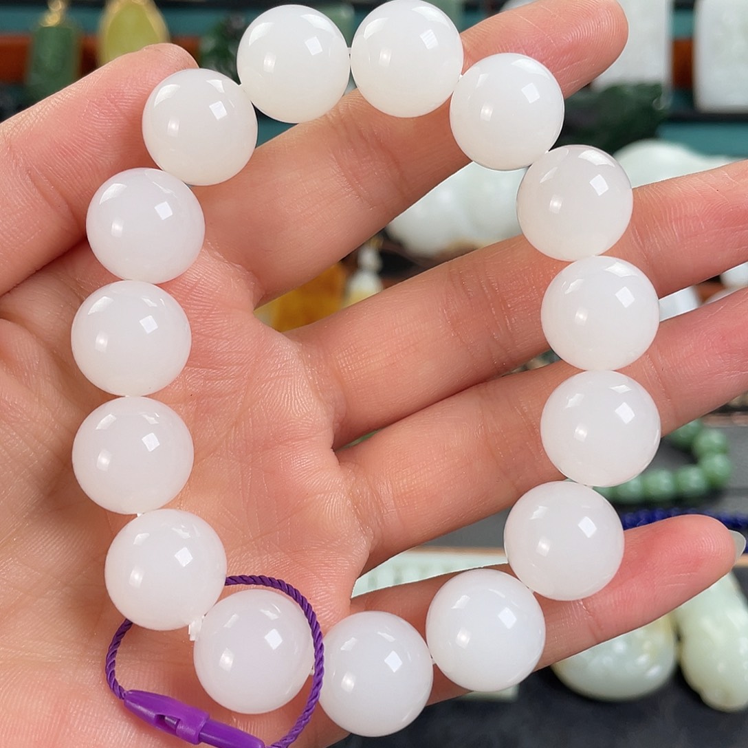 未镶嵌手链和田玉新疆一细于阗手串 15mm