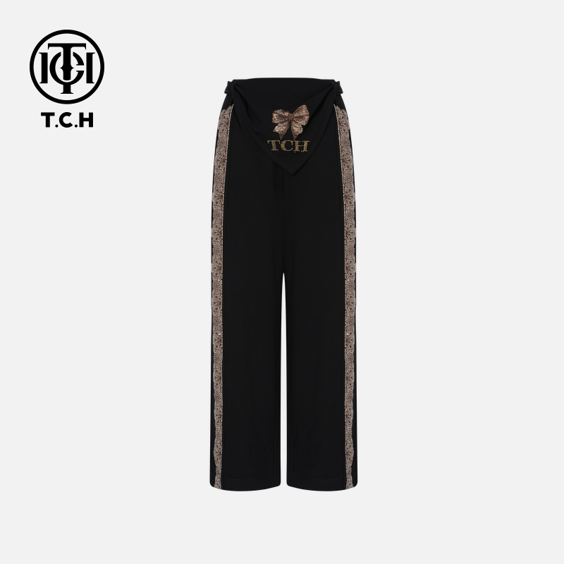 TCH烫钻工艺新时尚淑女百搭新潮流长裤女T75C20E1042轻奢tch