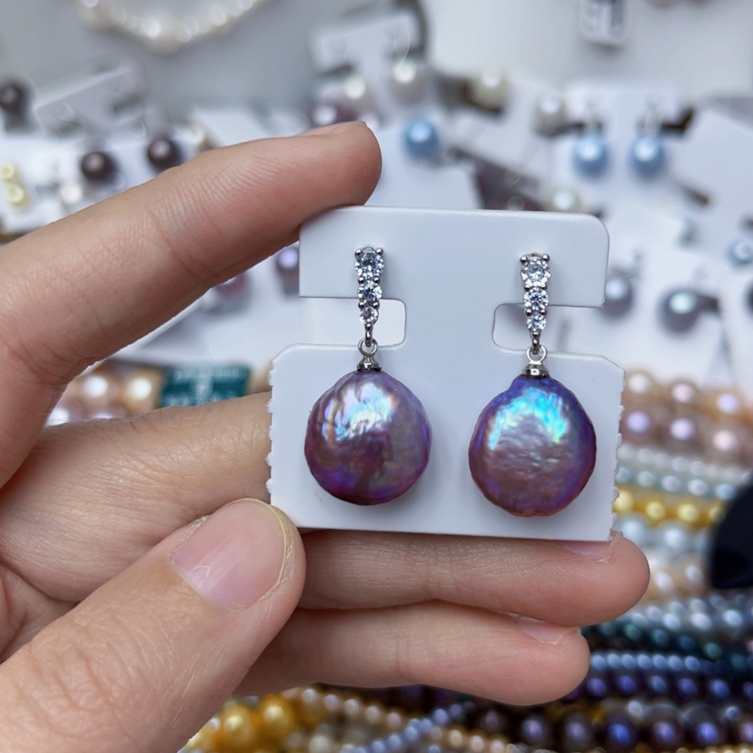 淡水珍珠耳饰银S925镶嵌