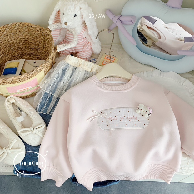 【BaoBao现货】冬款一体绒女童韩版可爱贴布刺绣卫衣52903