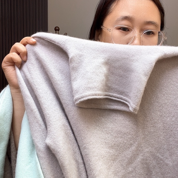 山羊绒卷边高领白霜xL