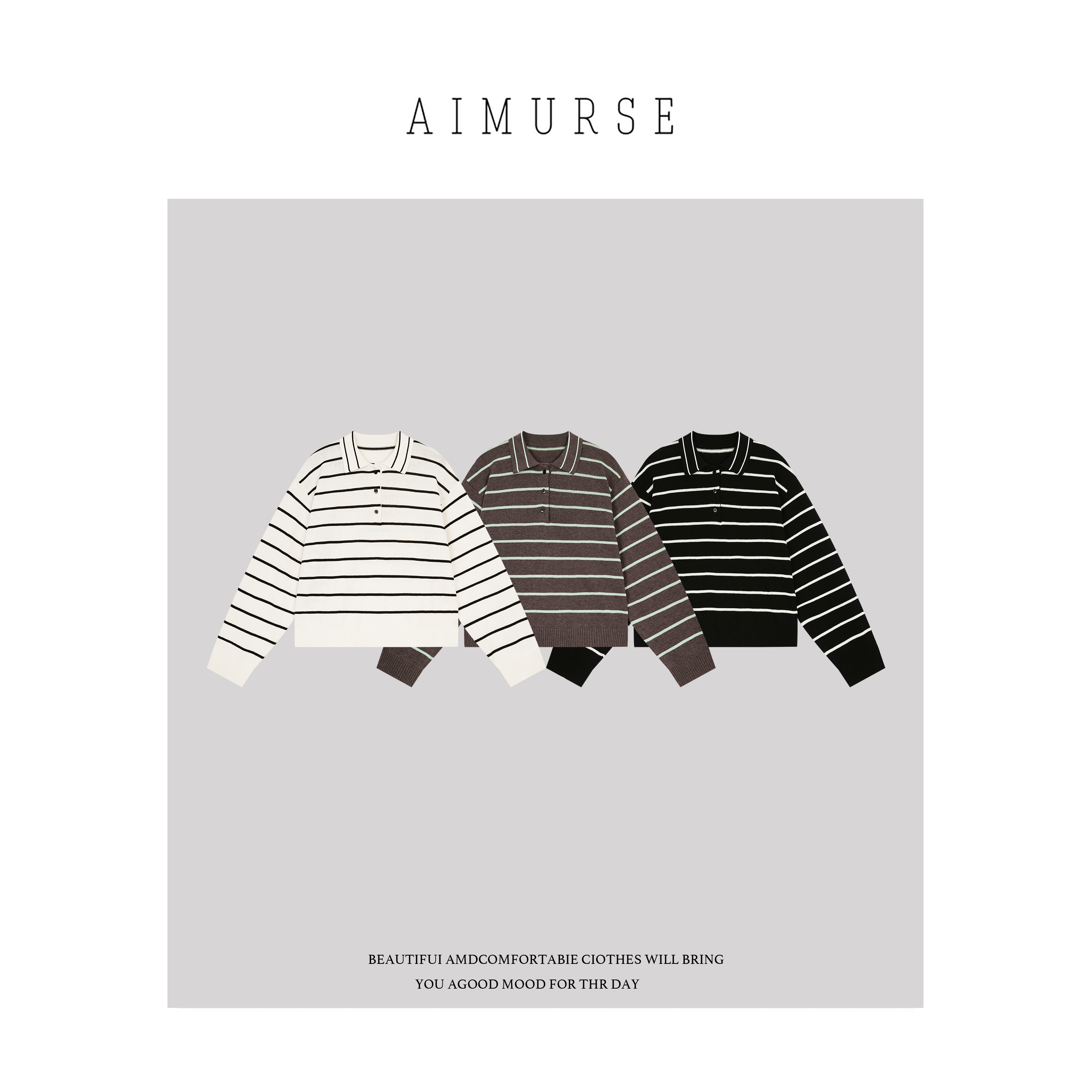 AIMURSE【旧日条纹】小众设计师 条纹百搭休闲时髦女士毛衣 AM1590