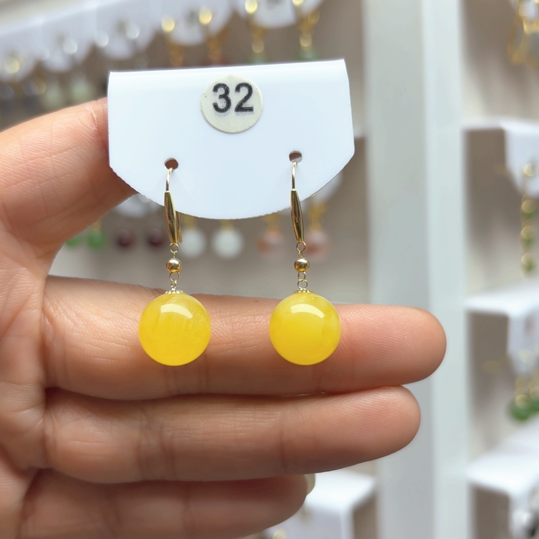 蜜蜡耳饰18K金镶嵌蜜蜡