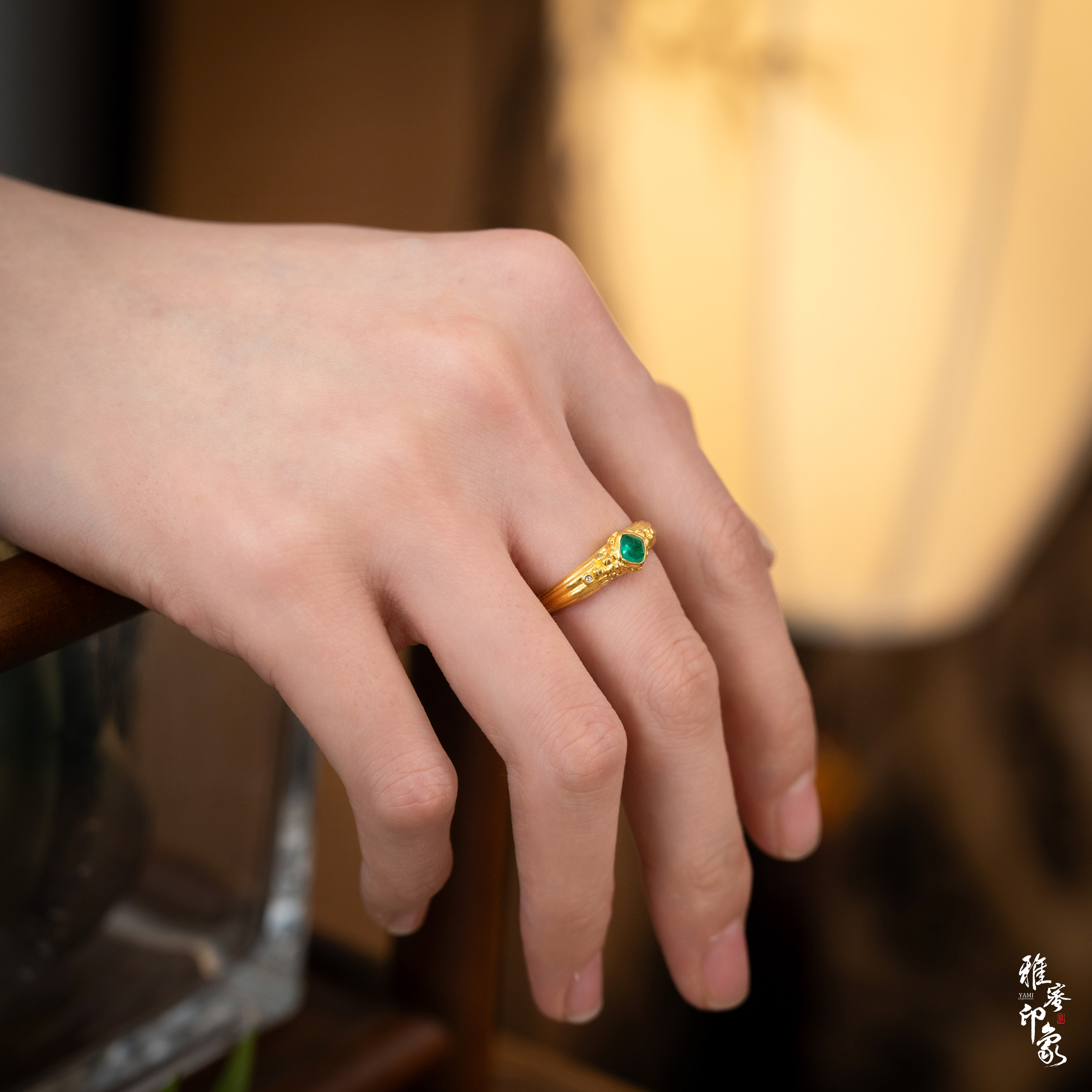 【雅蜜印象】足金錾刻手工黄金高端订制曲水纹戒指（多样性发货）