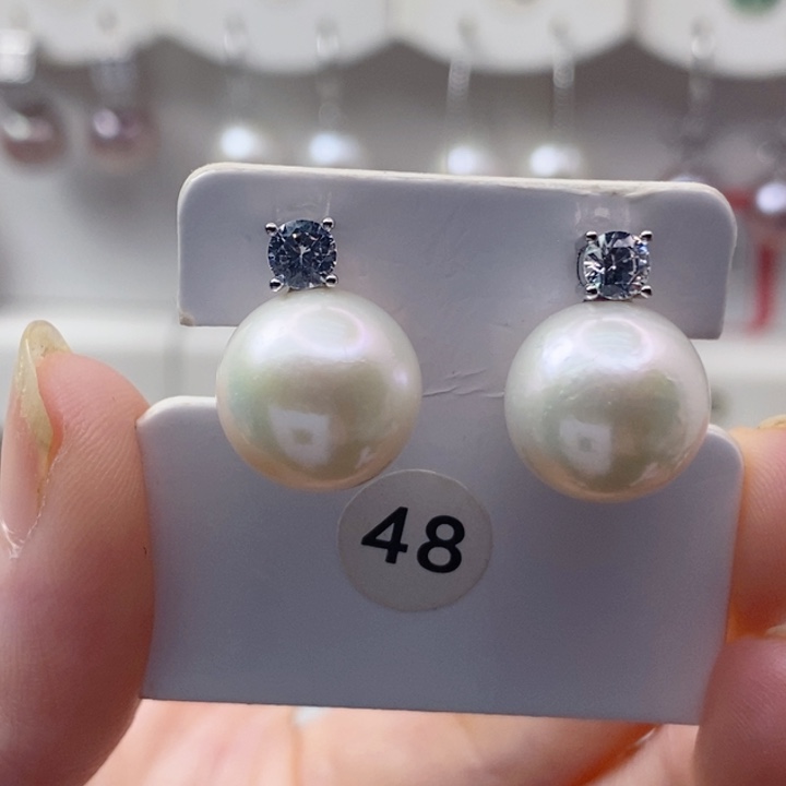 淡水珍珠银S925镶嵌耳饰12+A