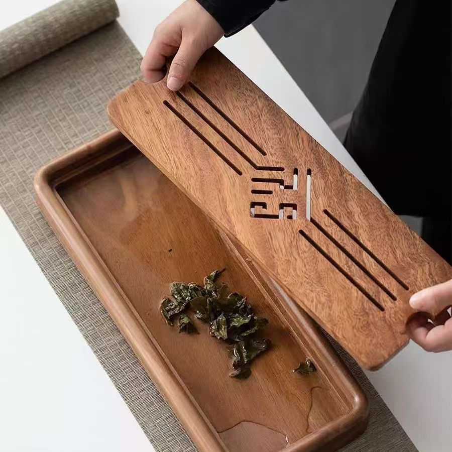 南美胡桃木福字设计家用储水干泡茶盘精致实用