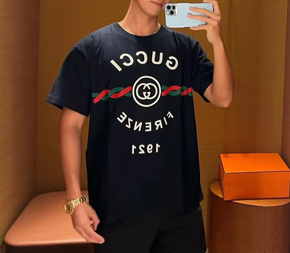 全新未使用 GUCCI/古驰 1921系列 字母数字印花logo圆领短袖 深蓝