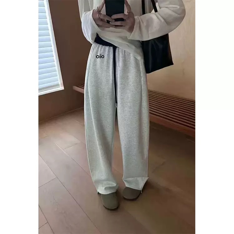 秋季新刺绣弯刀卫裤秋女宽松百搭休闲运动直筒阔腿裤宽松高腰显瘦