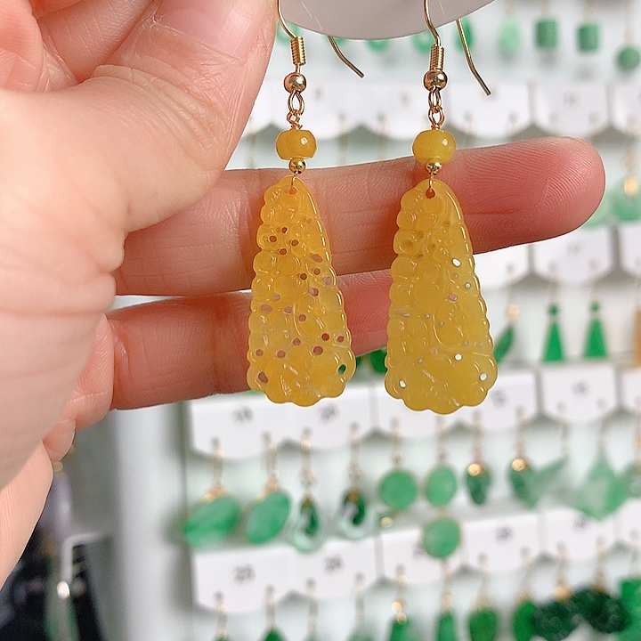 翡翠耳饰银S925镶嵌翡翠