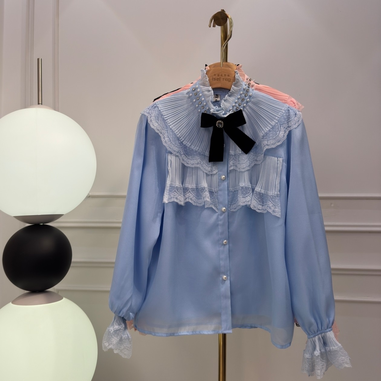 iselrag《亿瑟礼色彩》女装法式重工镶钻蝴蝶结衬衫女秋新款花衬衣