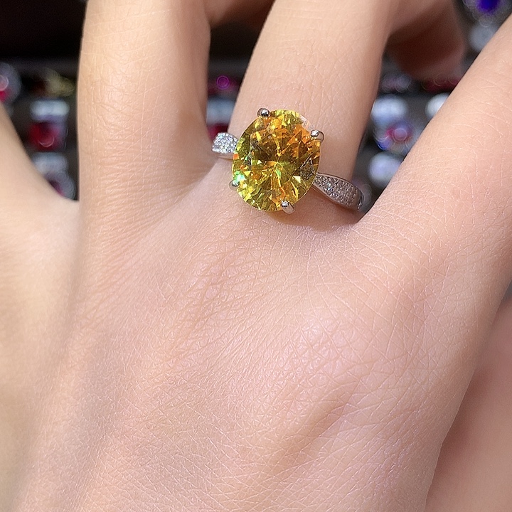 925银金丝雀黄戒指白