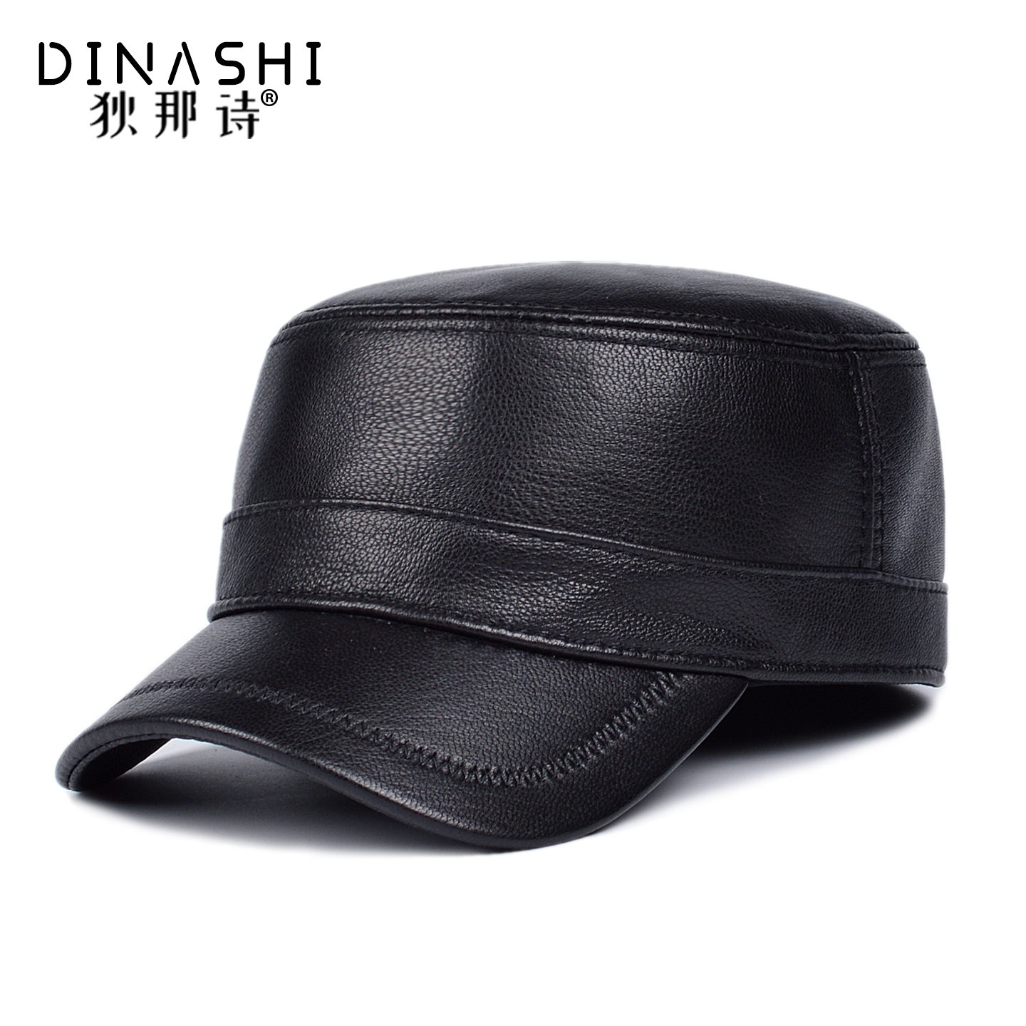 秋冬真皮帽子男款中老年老头爷爷平顶鸭舌帽全封口保暖爸爸冬帽