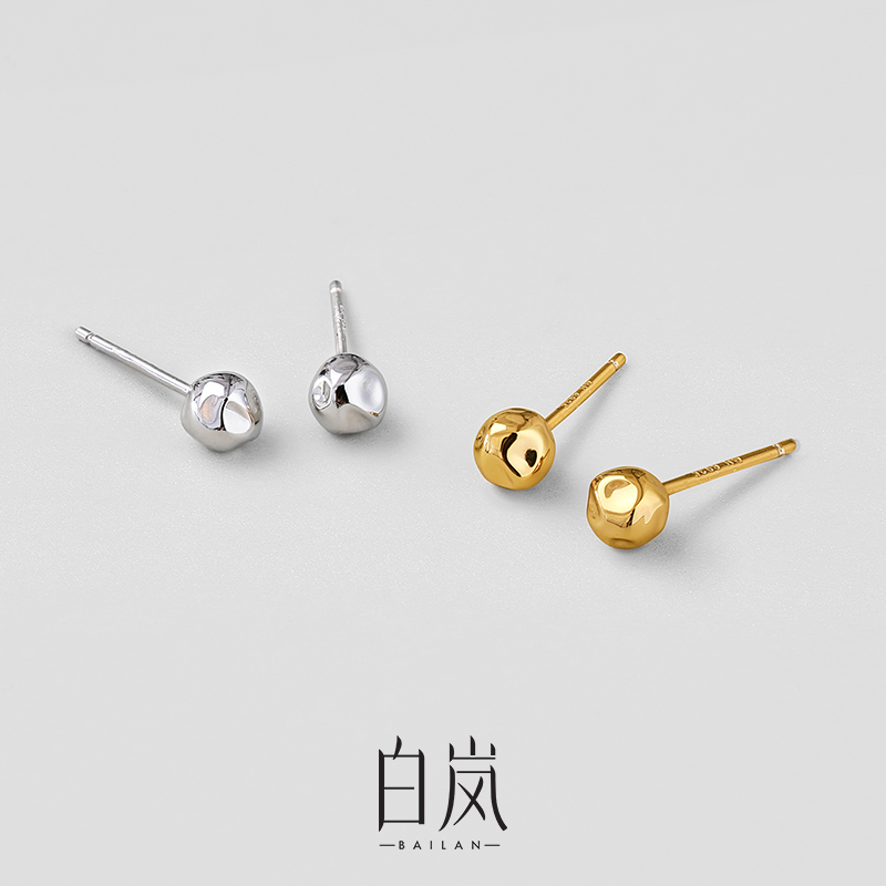 925银耳饰 白岚锤纹圆珠耳钉女2025新款秋冬简约百搭耳饰ED4145