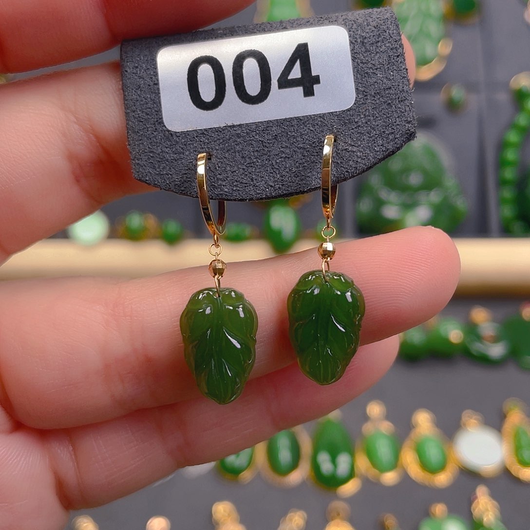 和田玉耳饰18K金镶嵌004