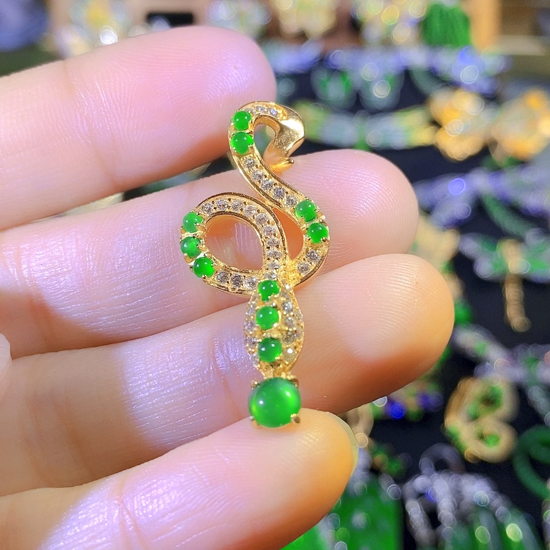 吊坠(不含链)银S925镶嵌翡翠