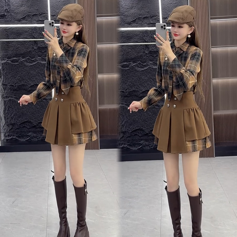 2025秋季新款时尚显瘦气质网红高档套装女高级宽松大码裙子两件套