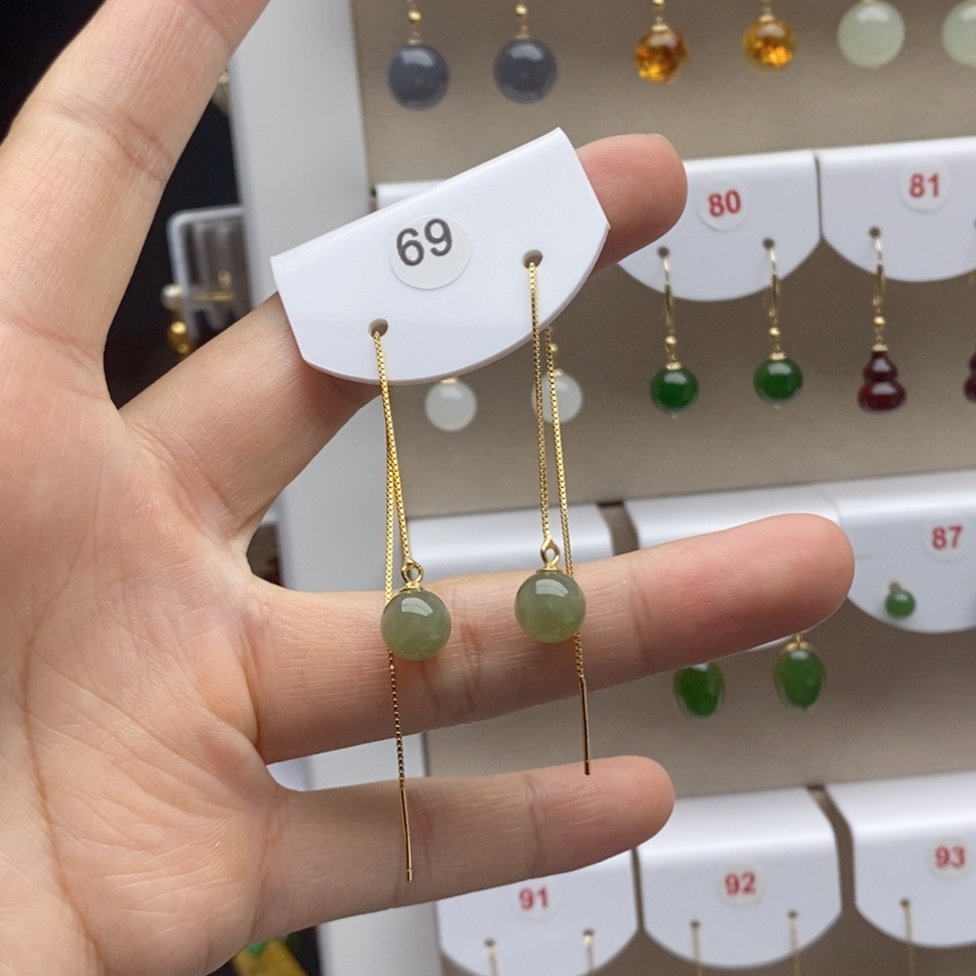 银S925镶嵌和田玉耳饰