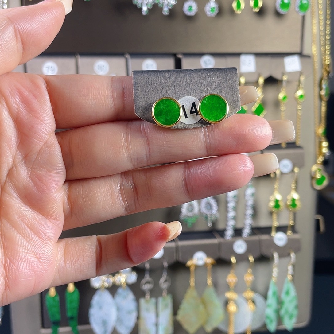 翡翠银S925镶嵌耳饰缅甸A货