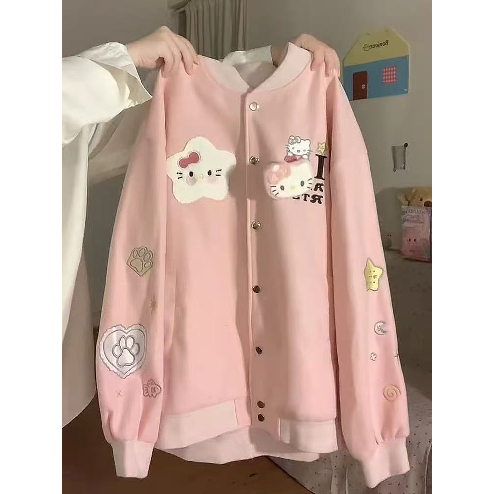 （原版面料 ）粉色多巴胺穿搭hellokitty刺绣夹克外套女秋季棒球服