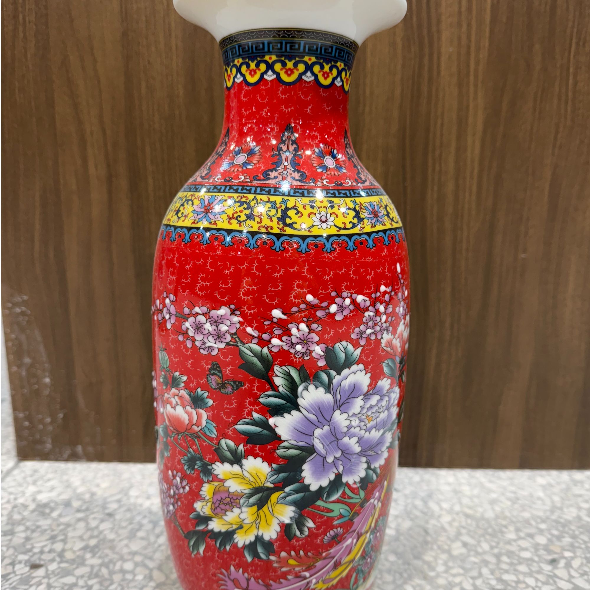 红色牡丹冬瓜瓶1个