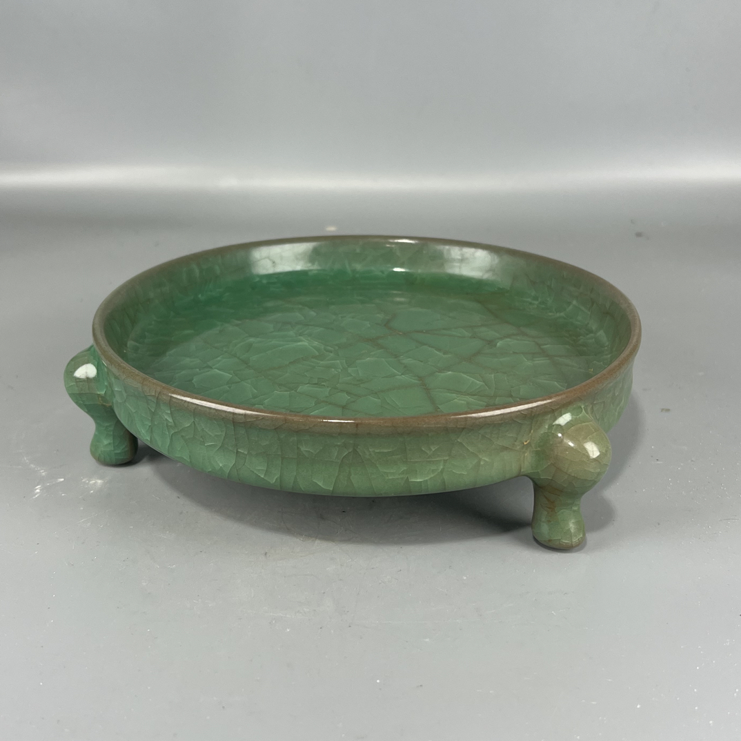 手工制作陶瓷摆件冰裂纹绿色青瓷工艺品
