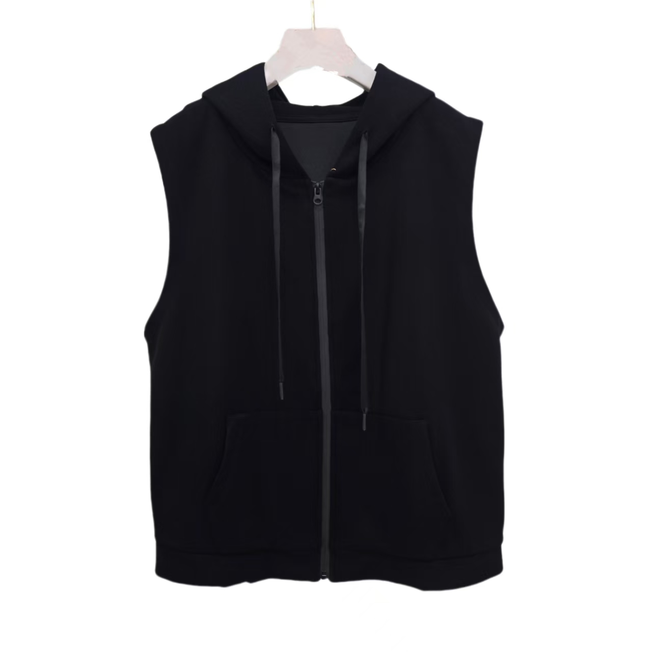 8615-立体空气棉无袖卫衣拉链连帽马夹（黑色）