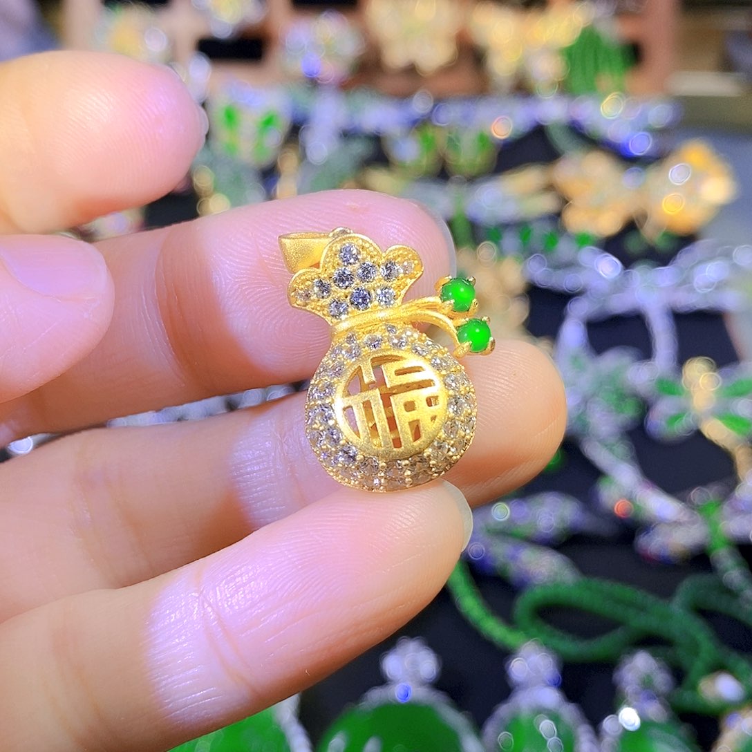 吊坠(不含链)银S925镶嵌翡翠