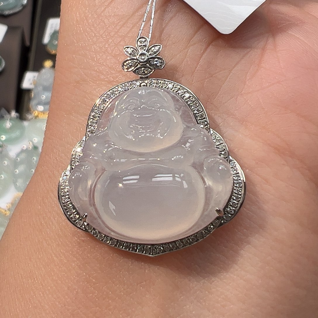 翡翠18K金镶嵌吊坠(不含链)财神爷