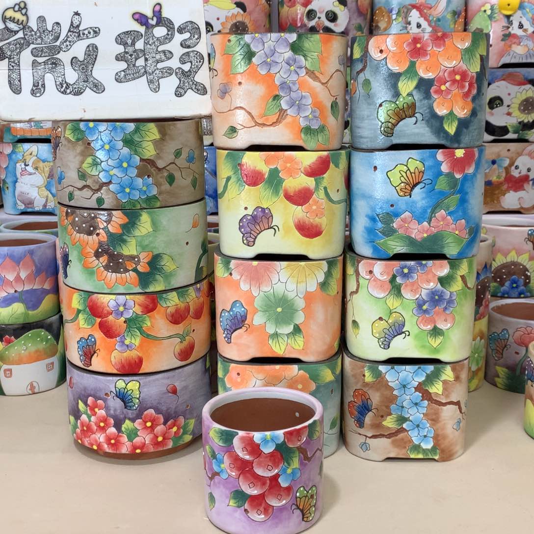 丫*福利花盆，手绘花盆瑕疵