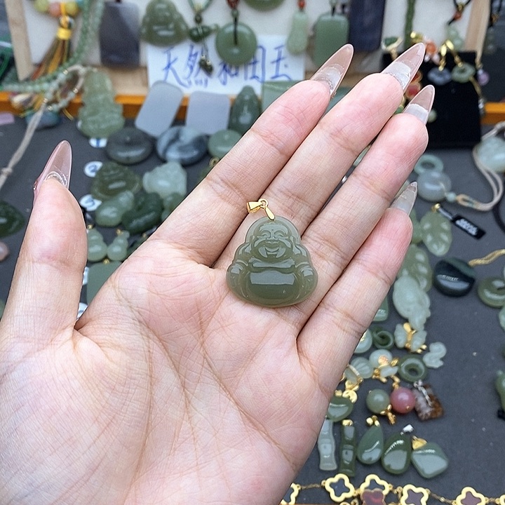 和田玉银S925镶嵌吊坠(不含链)