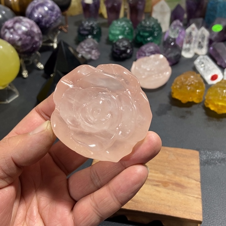 水晶摆件未镶嵌粉晶玫瑰花