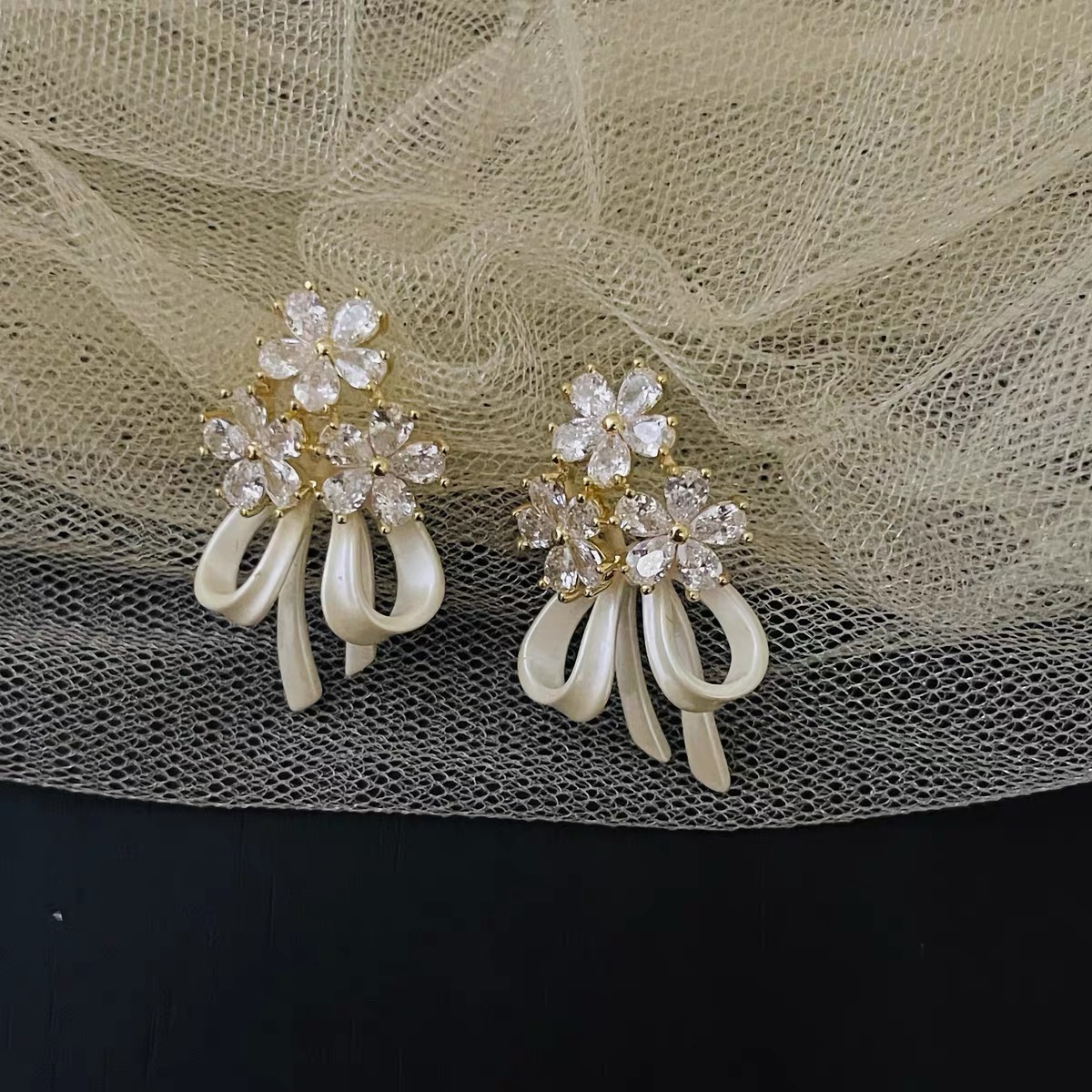 铜合金耳饰 [T0370]女日韩甜美轻奢超仙拼色耳环饰品小众