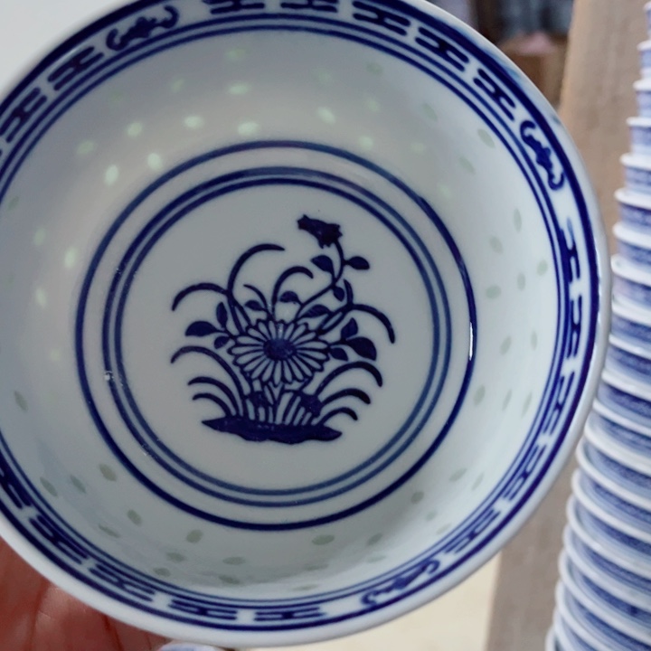 青花玲珑5寸饭碗兰花
