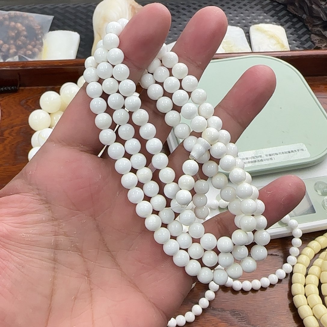 白玉菩提手串6m白珠子108